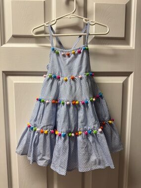 Tommy Bahama Blue and White Striped Pom-Pom Sundress